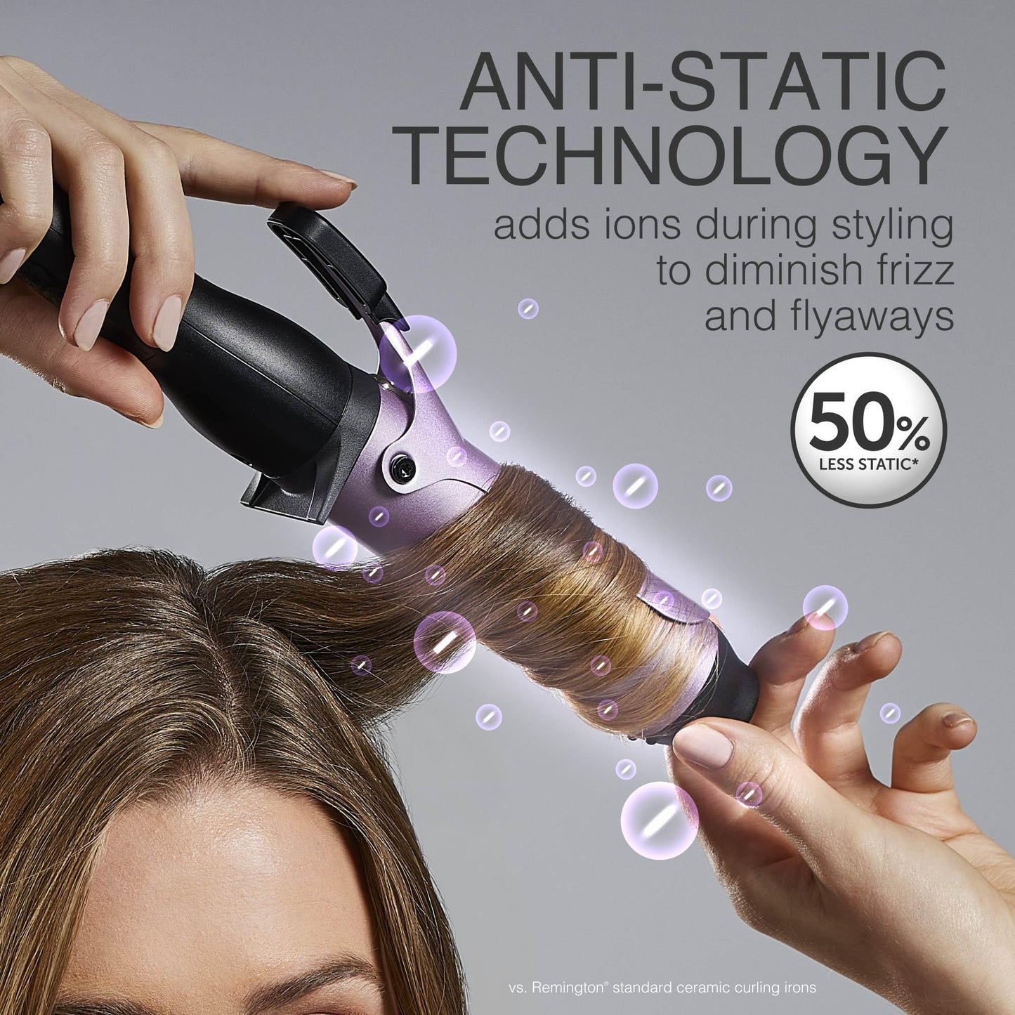 Close up shot of the Remington anti static curling iron heating barrel highlighting the glossy protective glaze.