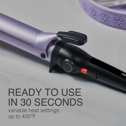 The ergonomic handle and LED readiness indicator light on the Remington professional salon curling iron.