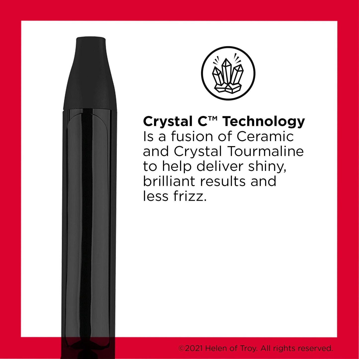 Revlon one inch professional hair curler showing the crystal tourmaline coated styling barrel.