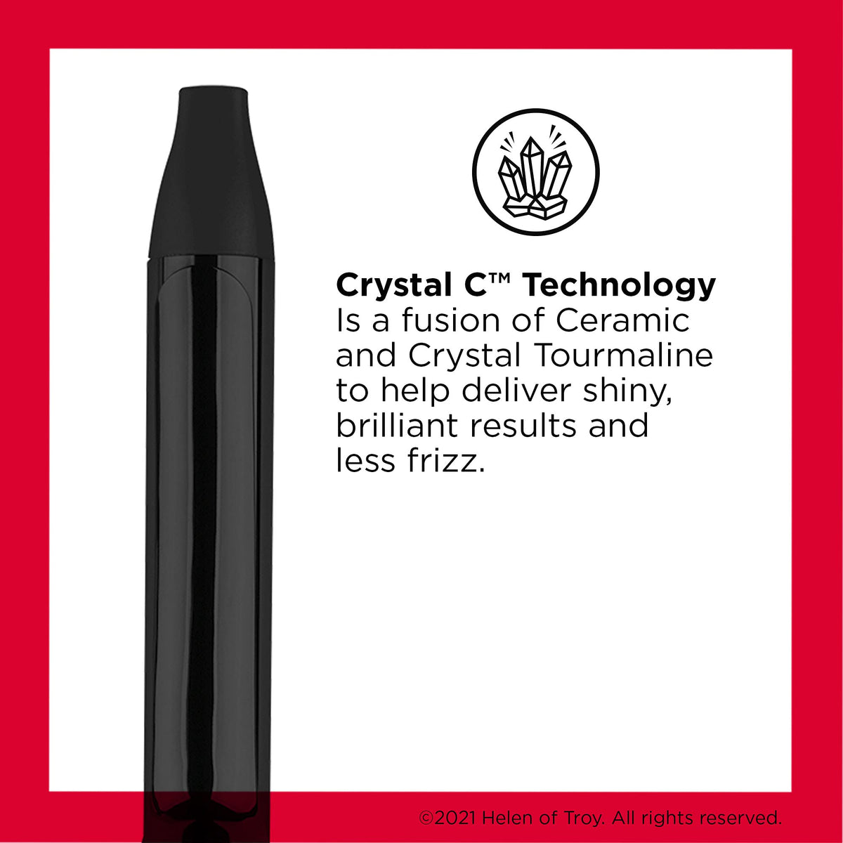 Revlon one inch professional hair curler showing the crystal tourmaline coated styling barrel.