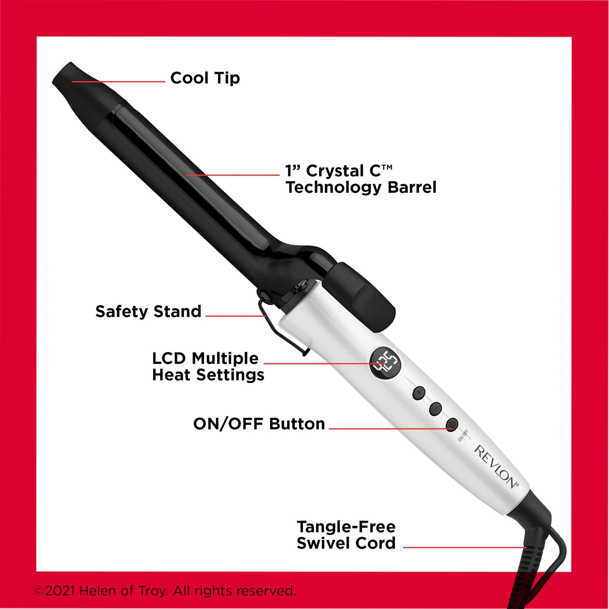 Side profile of the Revlon imported hair styling tool highlighting the ergonomic handle and clamp.