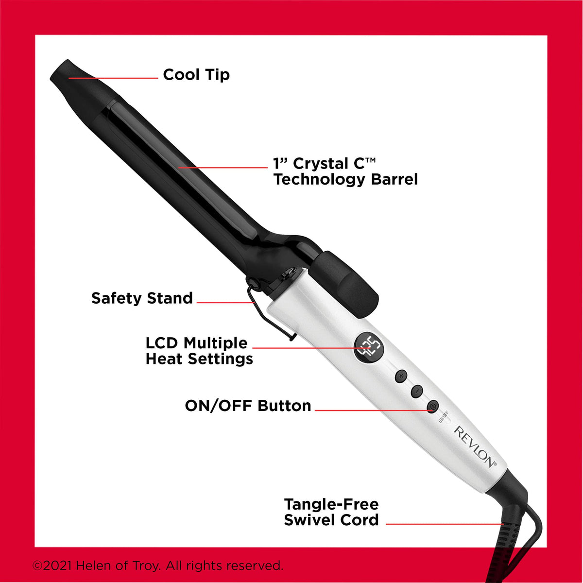 Side profile of the Revlon imported hair styling tool highlighting the ergonomic handle and clamp.