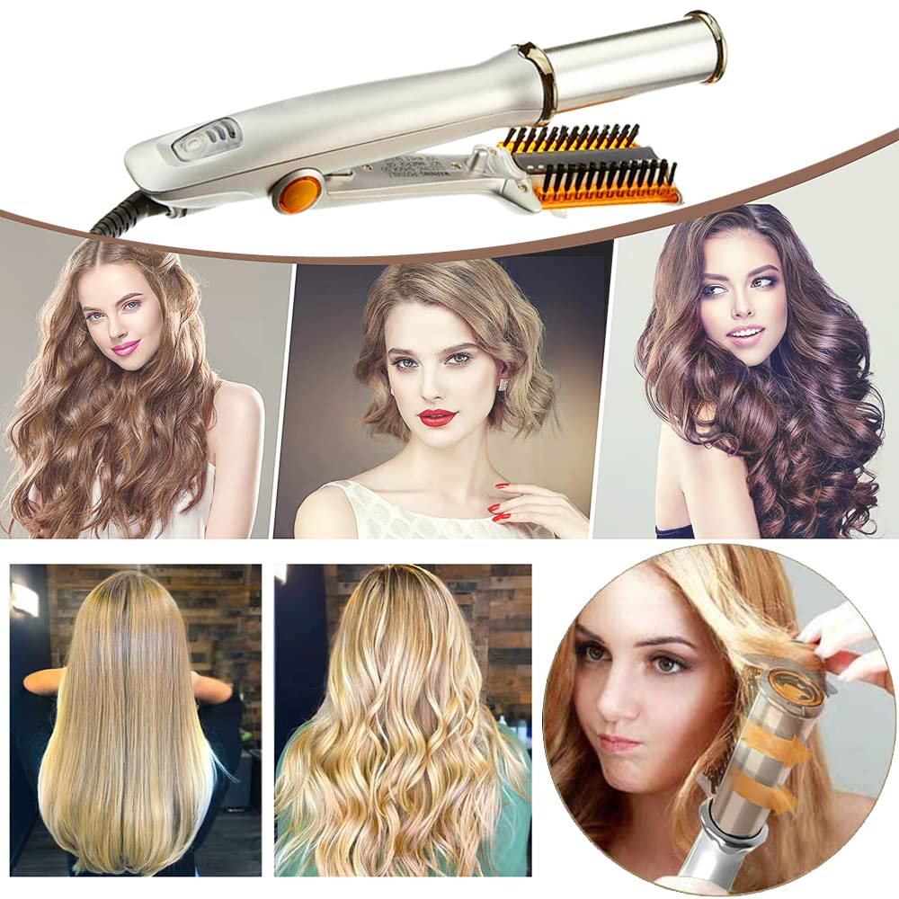 The premium silver rotating roller curling iron showcasing its rapid PTC heating element construction