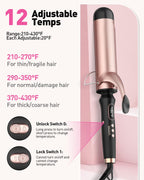 YEEGOR dual voltage hair curler showcasing the extra long 7.5 inch barrel design optimized for long hair styling.