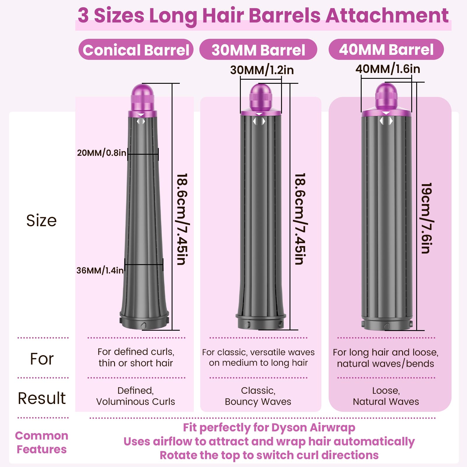 Rose gold 40mm auto wrap curling iron attachment showing compatibility slots