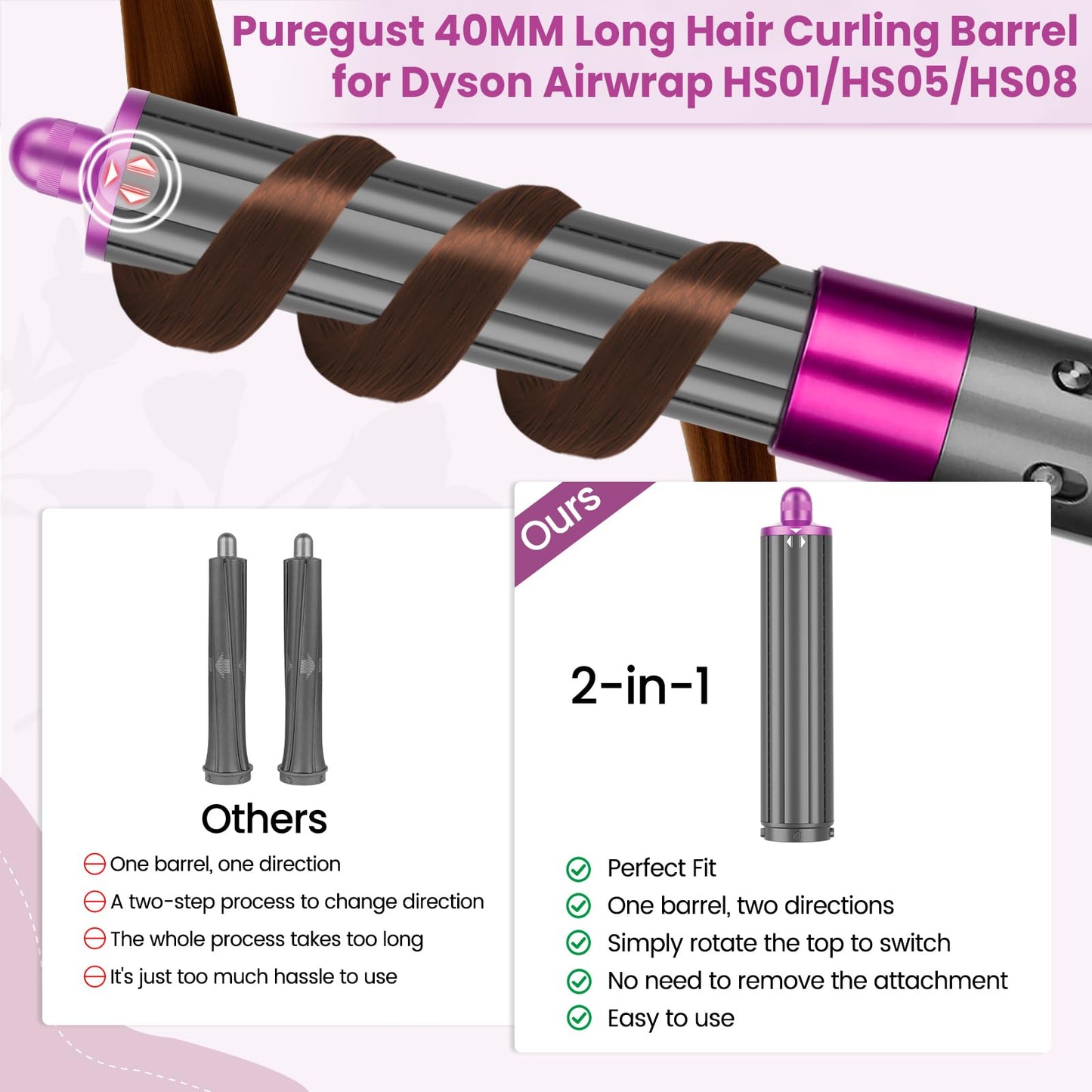 Ceramic tourmaline long barrel attachment for loose voluminous waves