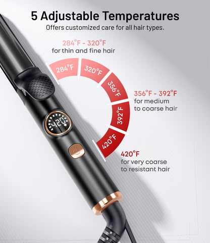 Desalo travel hair styling tool showing the compact size and velvet pouch.