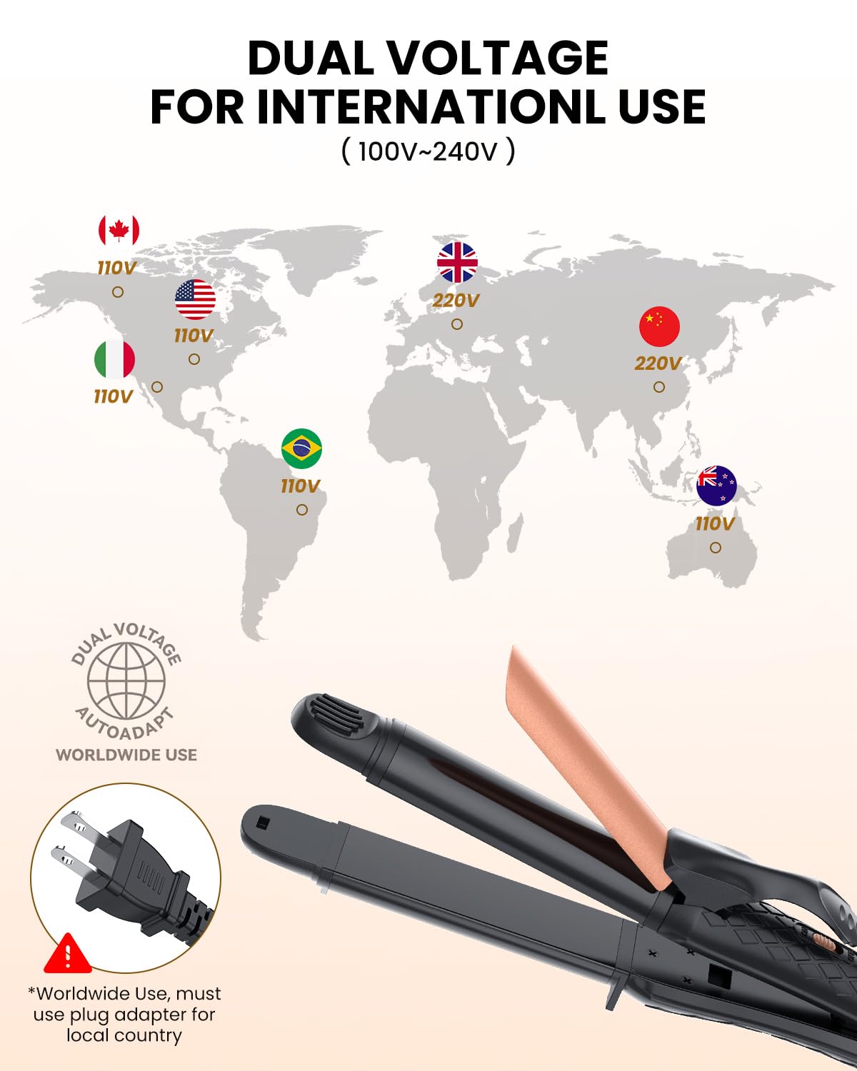 AmoVee 1 inch ceramic tourmaline hair straightener showing function switch button