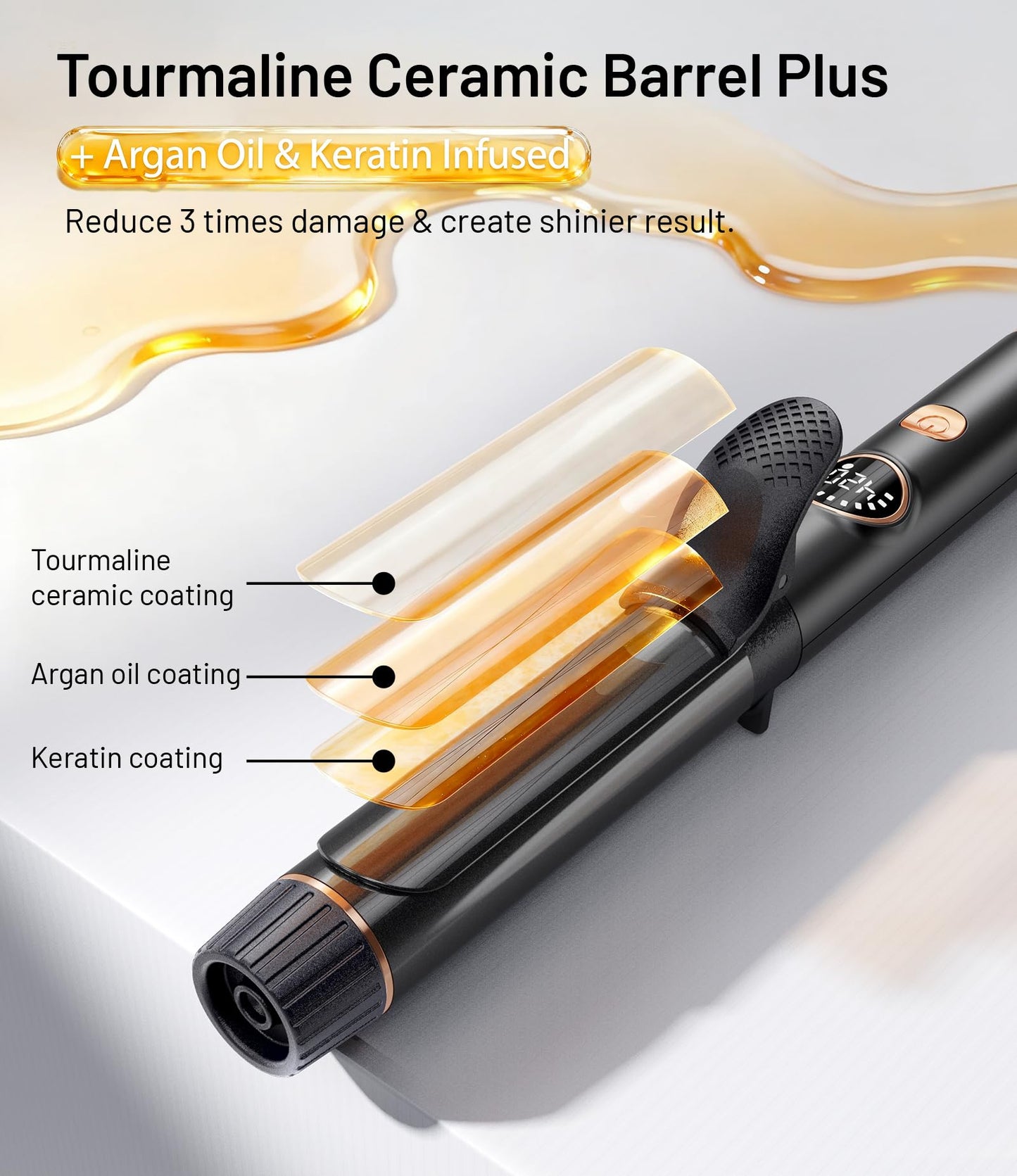 Desalo short hair curling iron highlighting the tighter clamp design.