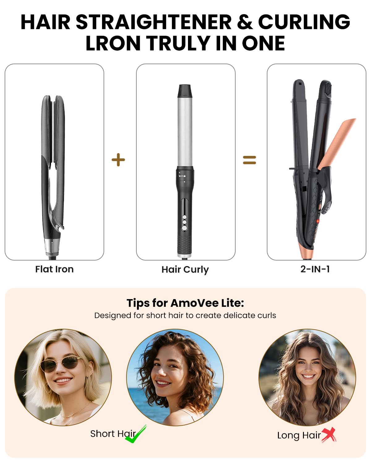 Black AmoVee dual voltage travel curling iron with rose gold accents