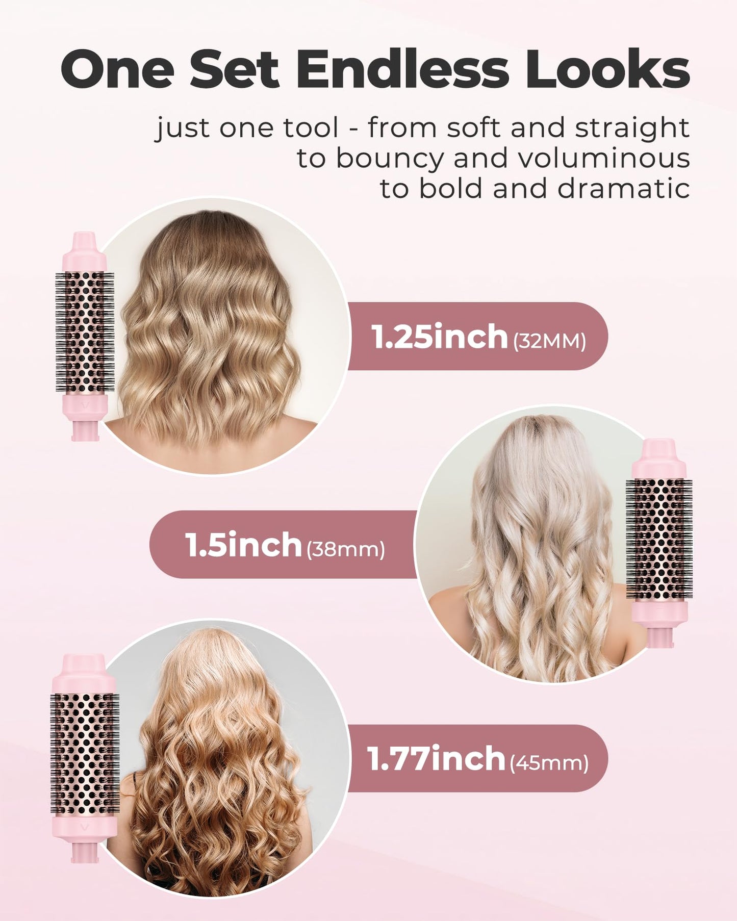Farery travel curling iron set with the three interchangeable attachments and safety alignment arrows.