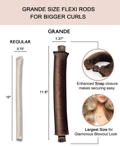 RIFFIN no heat curling rod set laid out flat with matching brown vintage glam satin sleeping scarf