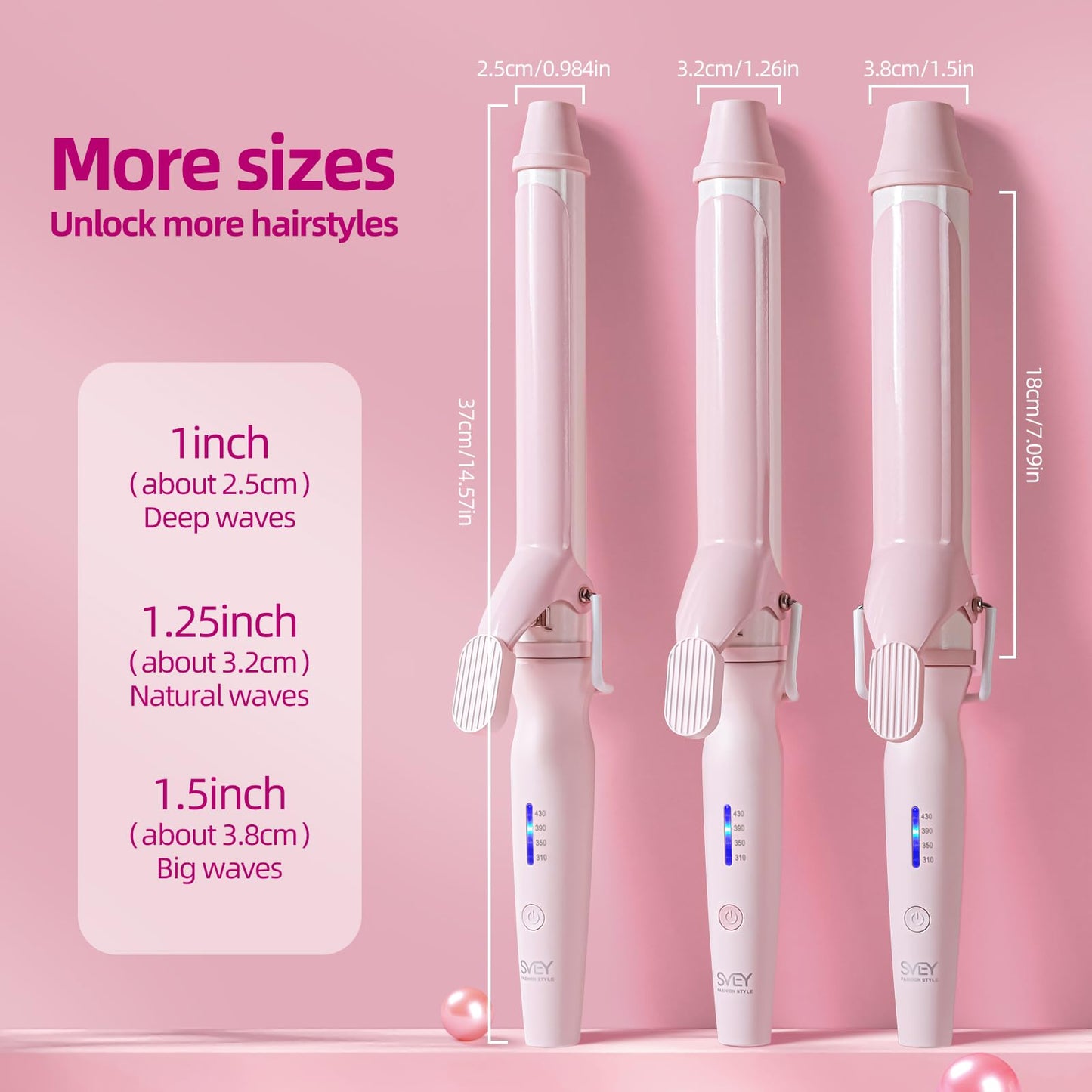 Conair pink one inch curling iron with adjustable temperature control dial and turbo heat boost button details