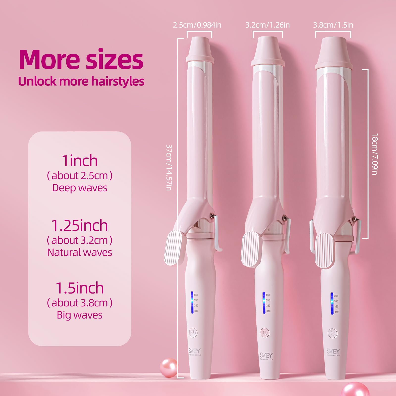 Conair pink one inch curling iron with adjustable temperature control dial and turbo heat boost button details