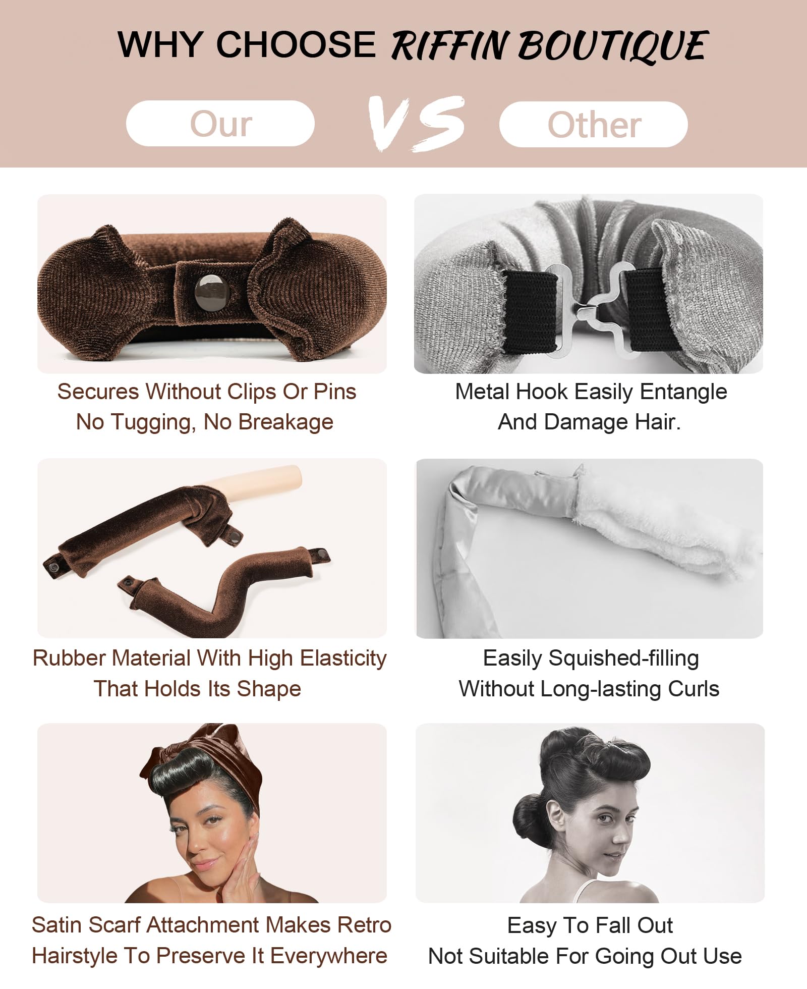 RIFFIN heatless curling rod set for women showcasing the soft pillow like texture ideal for side sleepers