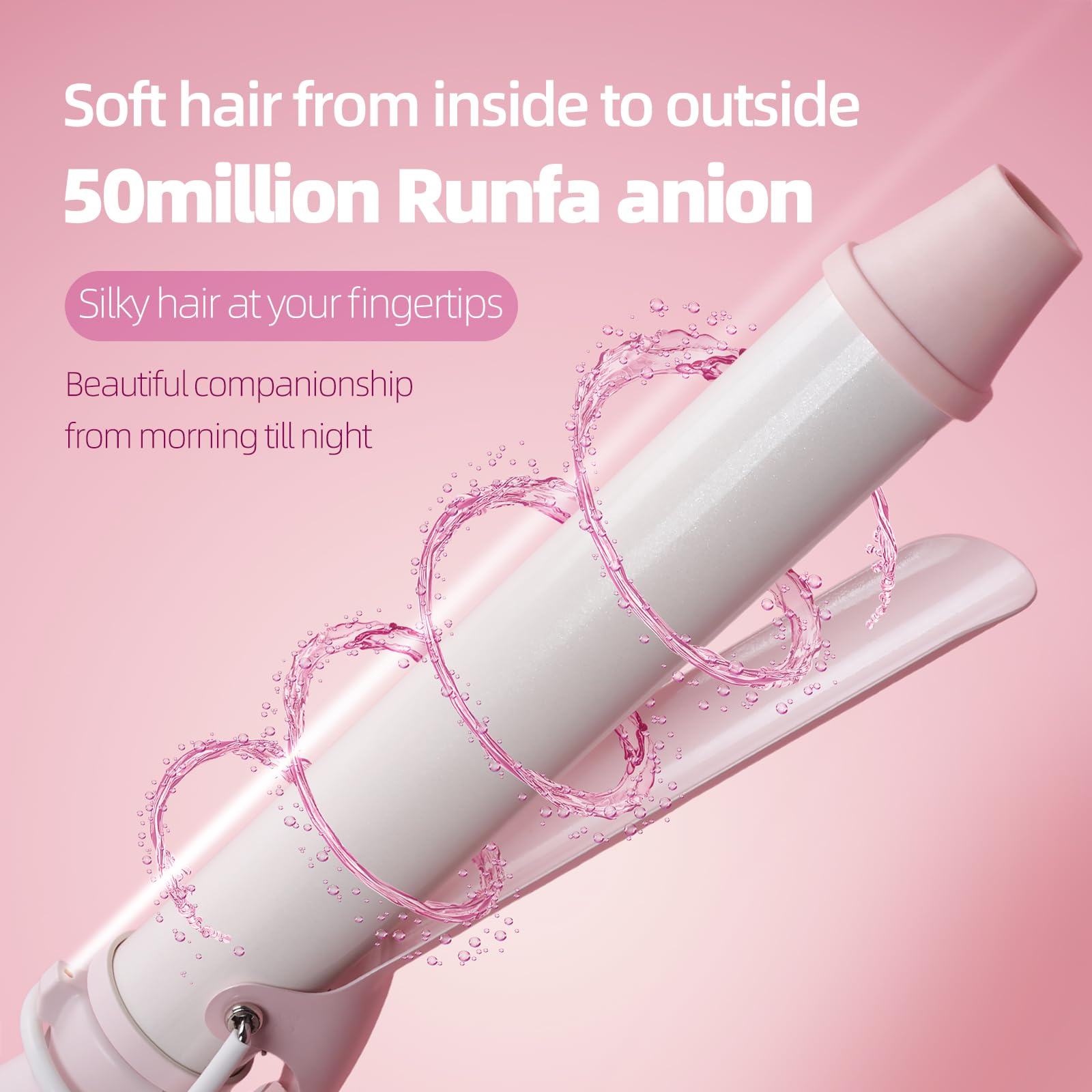 Conair SVEY curling iron displayed at an angle highlighting the safety cool tip and integrated safety stand