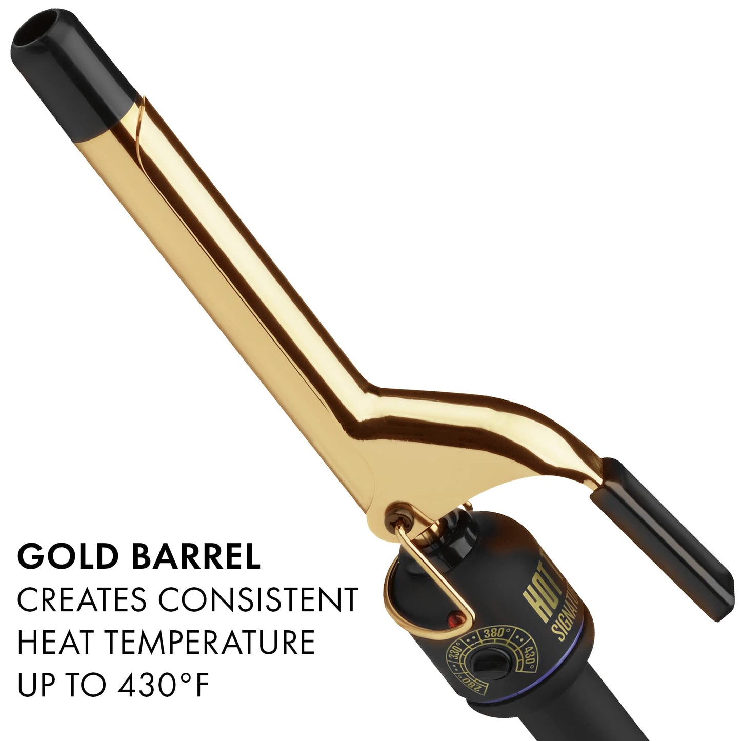 Hot Tools professional gold styling iron emphasizing the ergonomic soft-touch comfort grip handle.