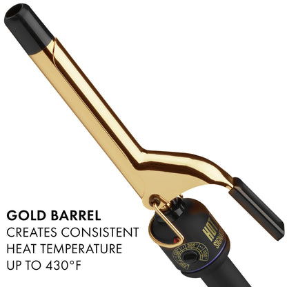 Hot Tools professional gold styling iron emphasizing the ergonomic soft-touch comfort grip handle.