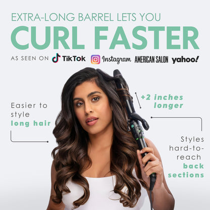 MINT 1.25 inch hair curler showing the dual heater barrel and digital temperature control settings