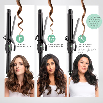 Side profile of the MINT extra long hair curler illustrating the EasyGlide clamp mechanism