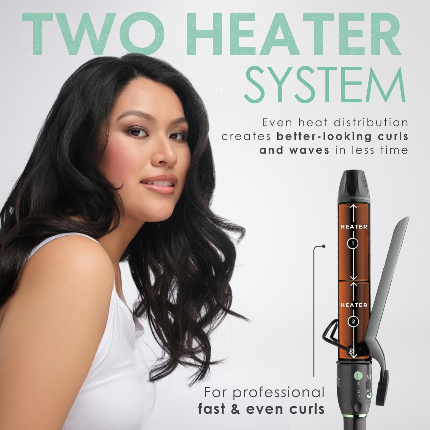 MINT professional ceramic tourmaline barrel close up emphasizing the smooth styling surface