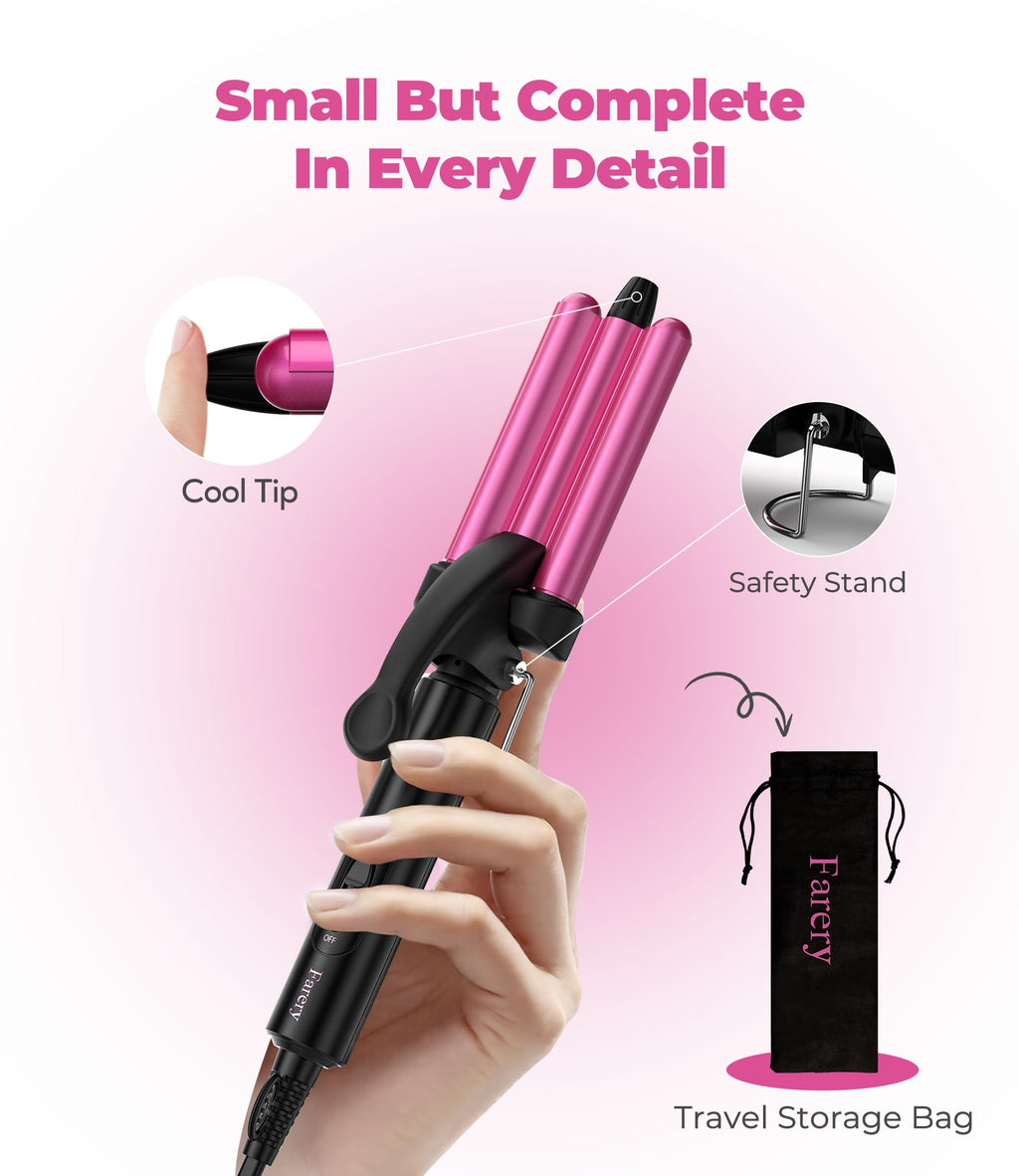 FARERY dual voltage hair crimper highlighting the anti scald cool tip