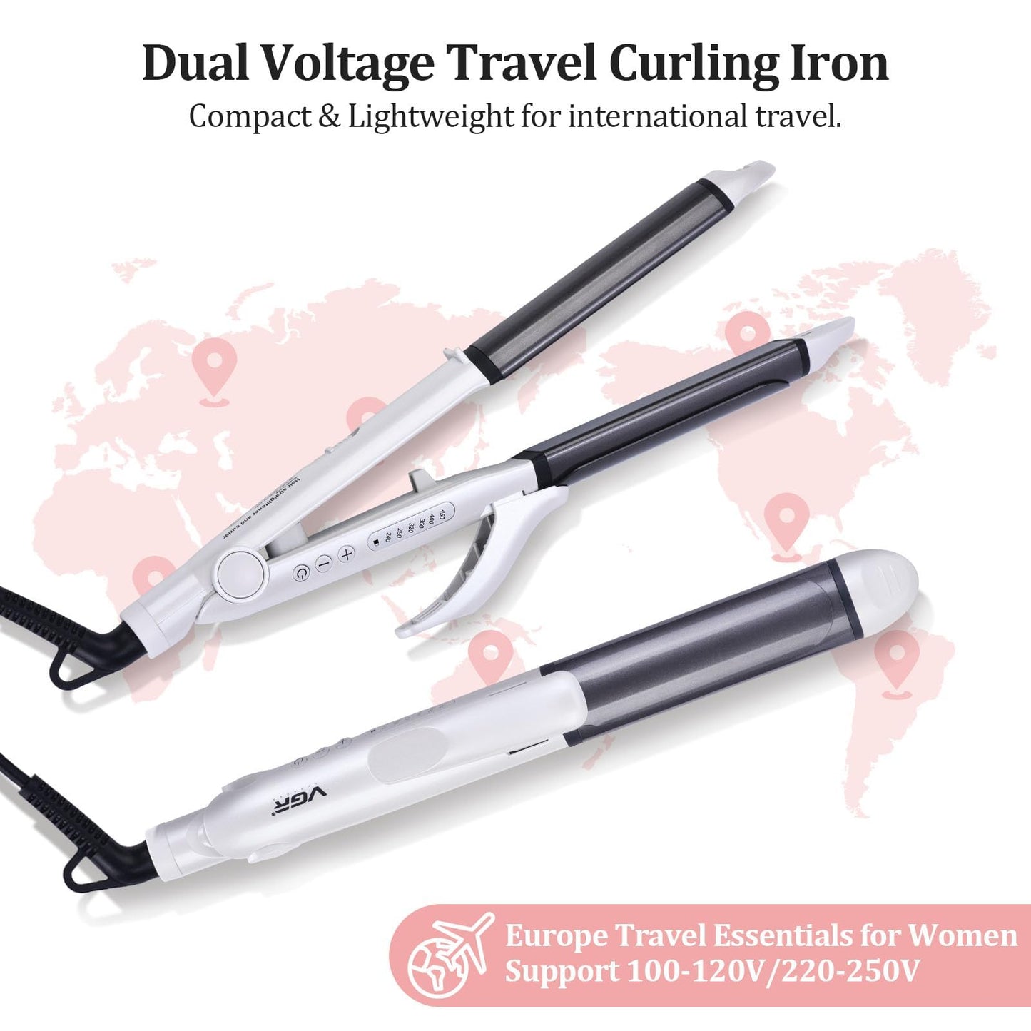 VGR two in one travel hair straightener open position demonstrating the flat iron plates.