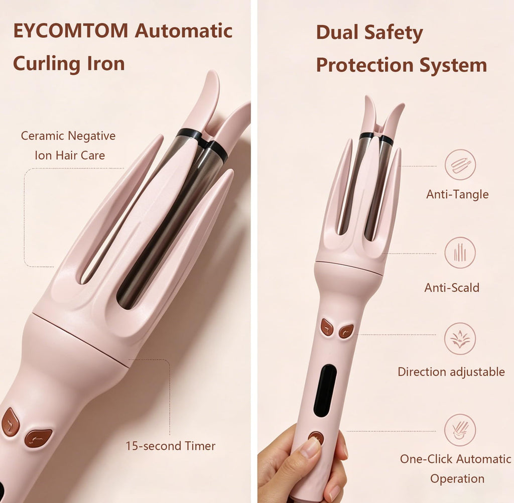 EYCOMTOM rotating curling wand close up showing 4 temperature settings
