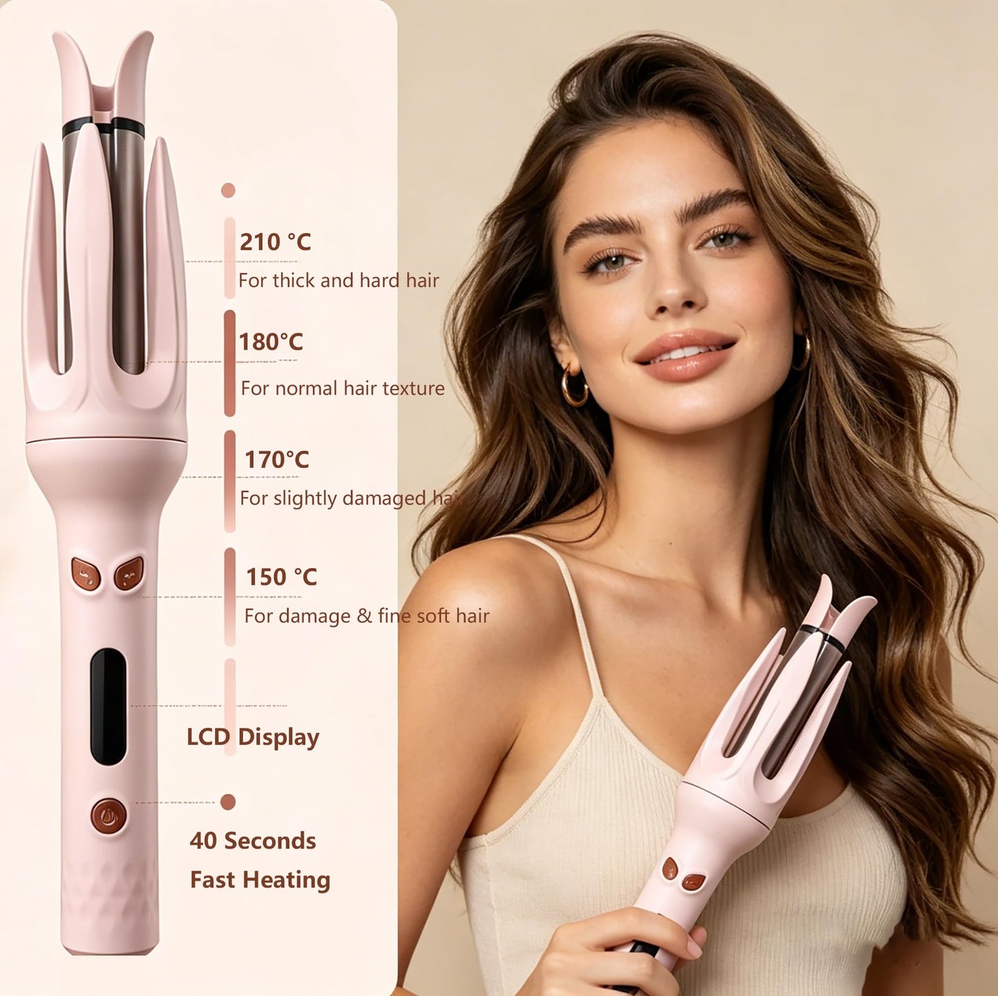 Ceramic coated barrel of the EYCOMTOM automatic hair waver device