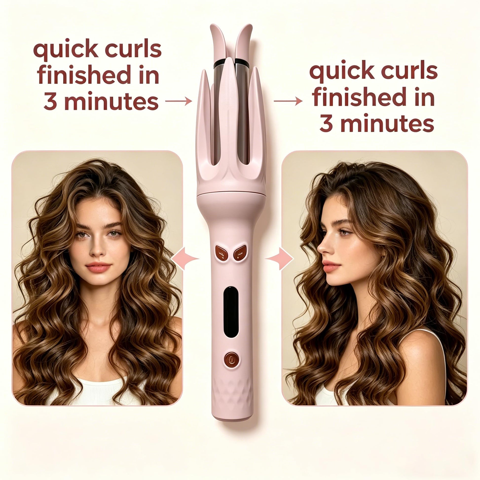 EYCOMTOM automatic curling iron showing compact dual voltage travel plug