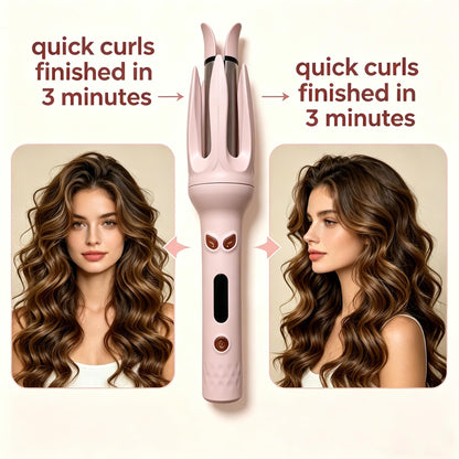 EYCOMTOM automatic curling iron showing compact dual voltage travel plug