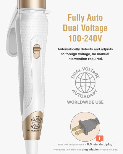 Compact ten inch mini travel curling iron with US plug for international trips