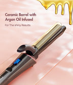 Five adjustable heat settings display panel on the handle of a mini styling tool.