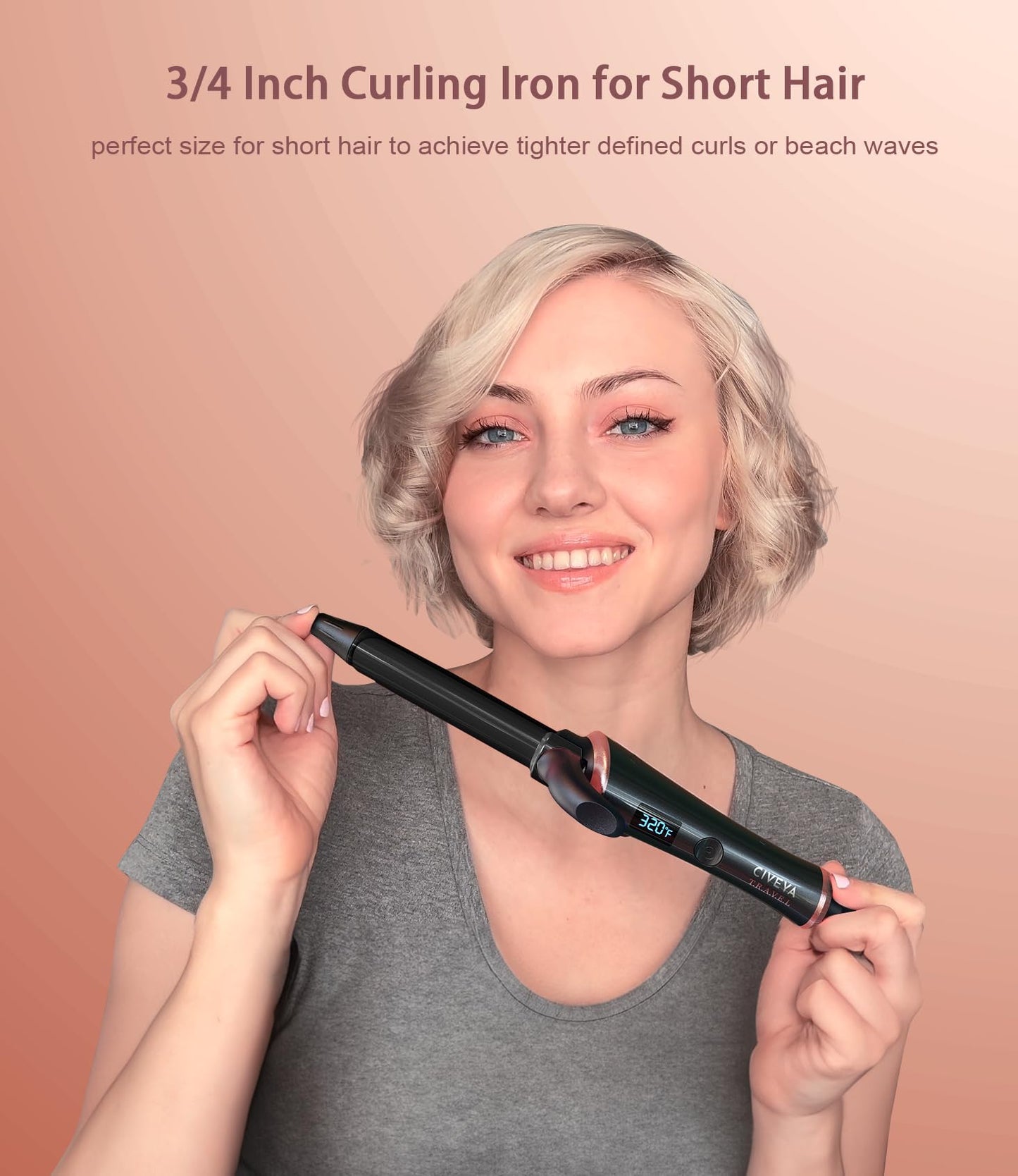 Lightweight ten ounce travel curler suitable for international voltage outlets.