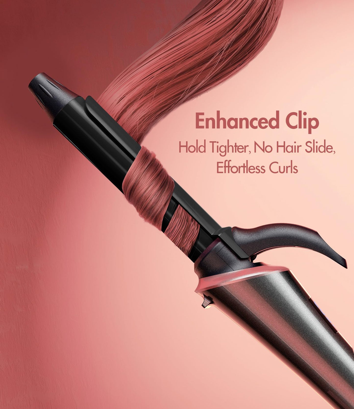 Three quarter inch barrel curler designed for pixie cuts and short hair textures.