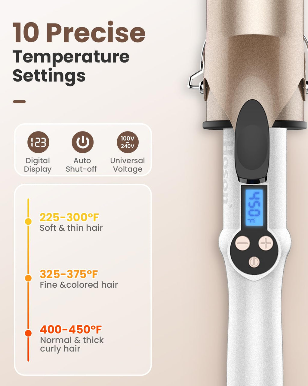 Hoson large barrel curling iron packaged safely alongside its heat resistant styling glove