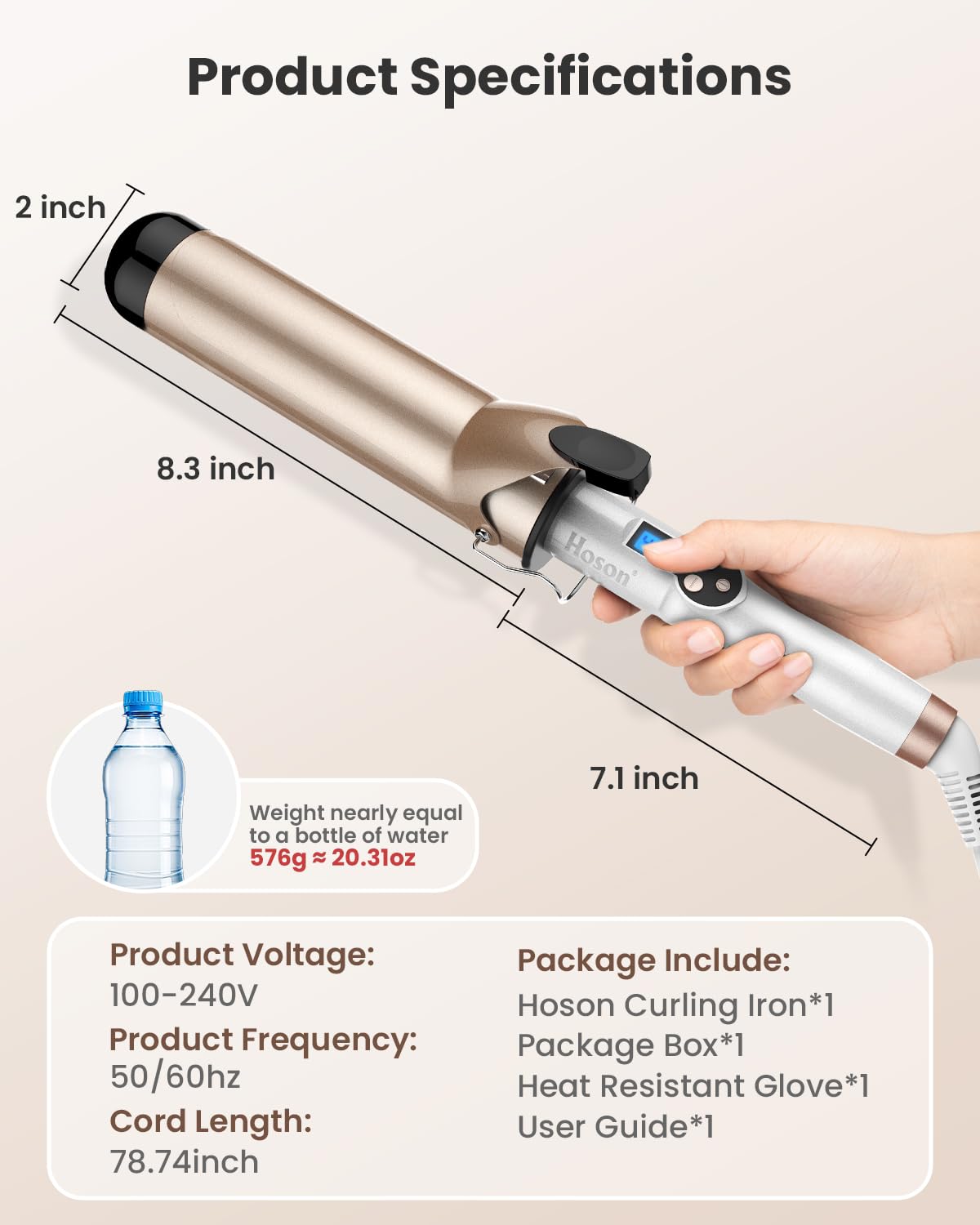 Hoson ceramic tourmaline hair curler demonstrating the 360 degree anti tangle swivel cord