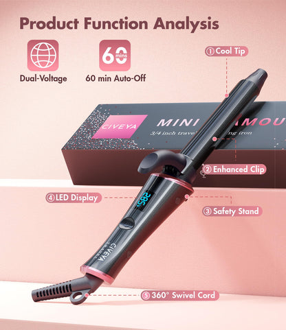 Premium CIVEYA mini ceramic cylinder hair iron showcasing its sleek black ergonomic handle.