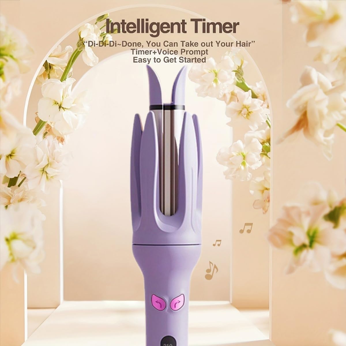 INK-EEZE automatic hair curler side view emphasizing the anti scald protective outer shell