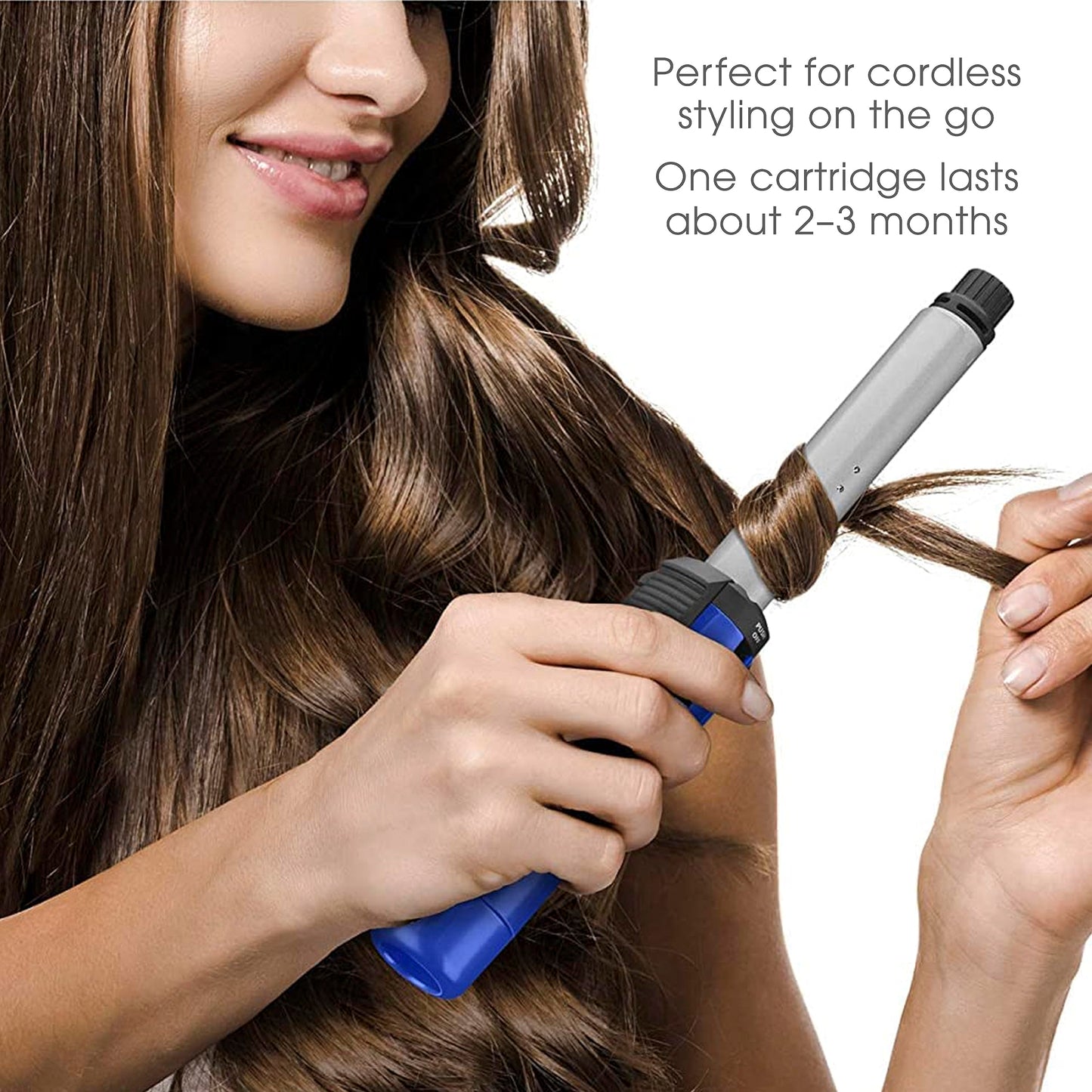 Close up of travel safe cordless hair styler replacement cartridges showing nozzle