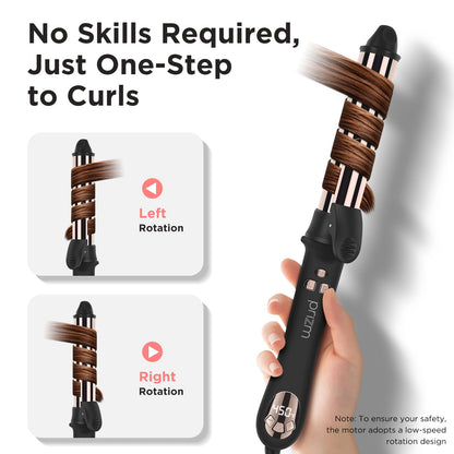 Prizm rotating curling wand side profile highlighting the digital LCD display window.