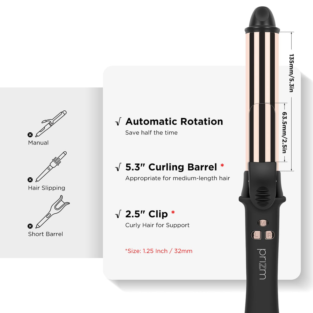 Prizm big curler demonstrating the directional control buttons for automatic styling.