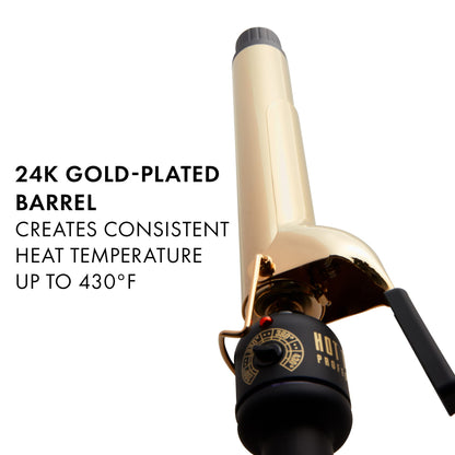 Close up view of the one and one quarter inch 24K gold-plated styling surface and clamp.