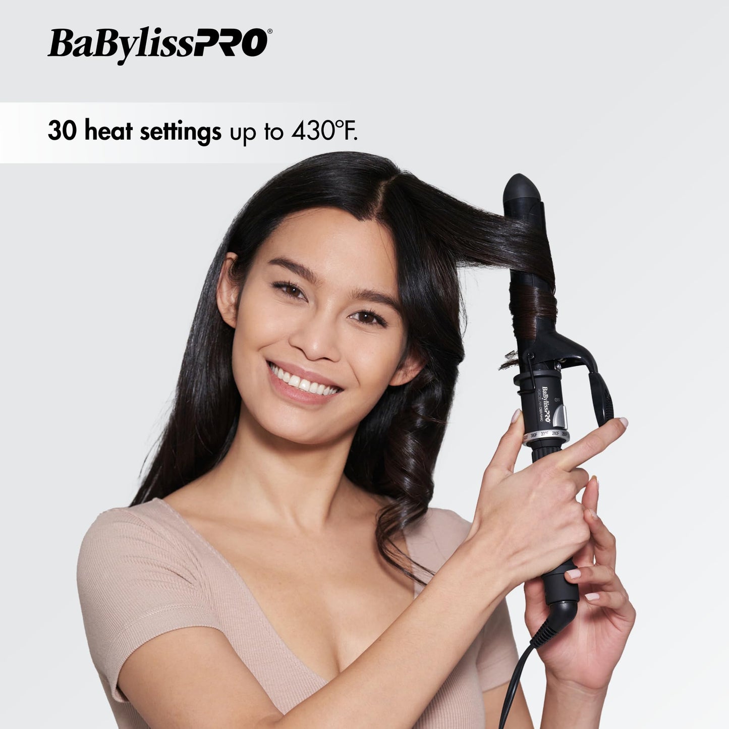 BaBylissPRO 1.25 inch barrel curling iron showcasing the ceramic commercial heating surface