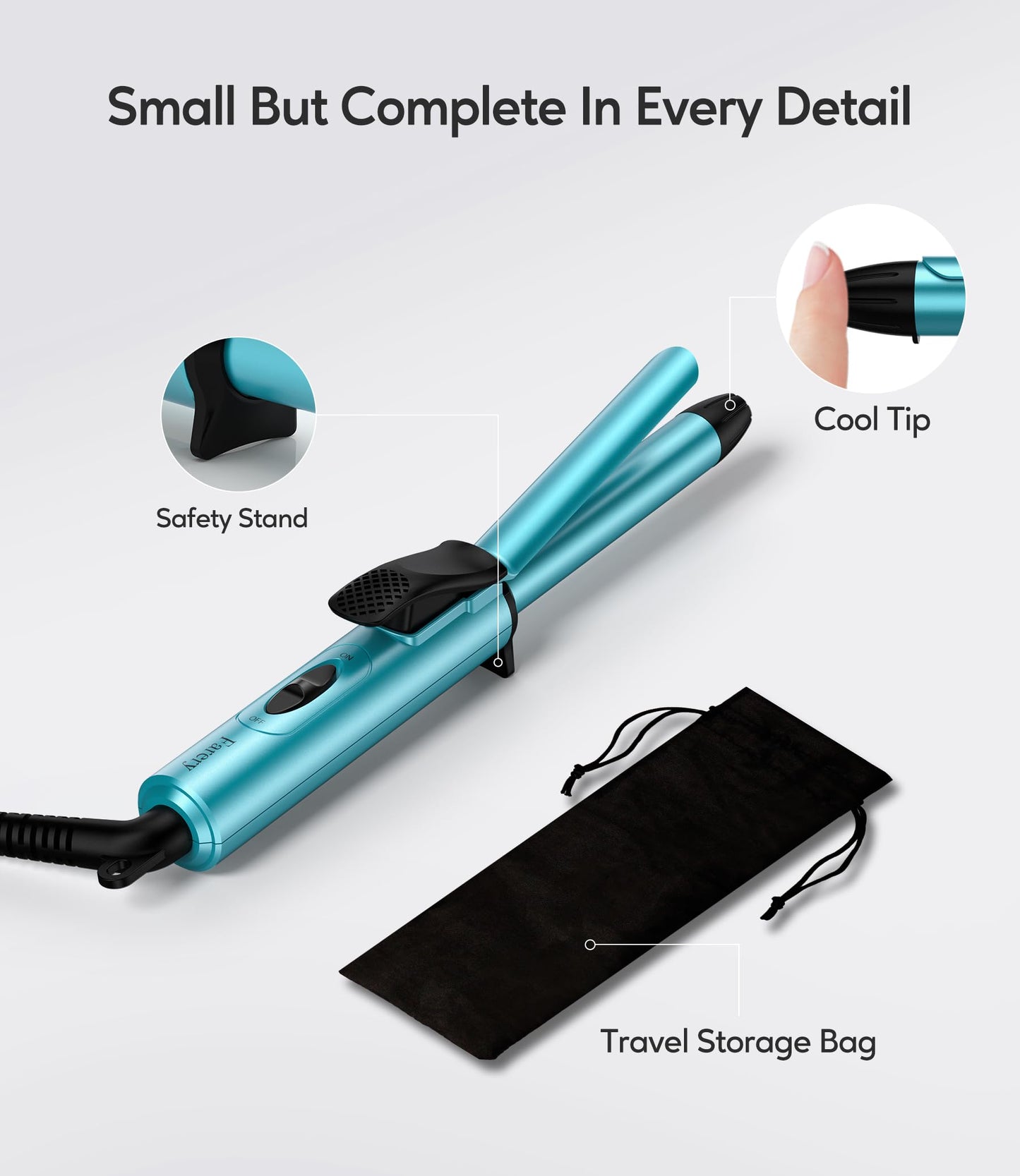 FARERY blue mini curler barrel infused with keratin and argan oil