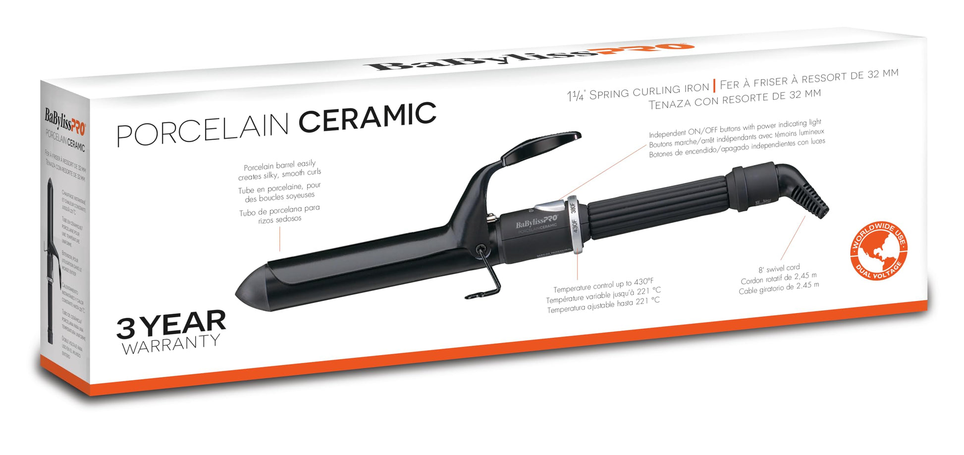 BaBylissPRO black porcelain ceramic curling tong for loose waves and long lasting curls