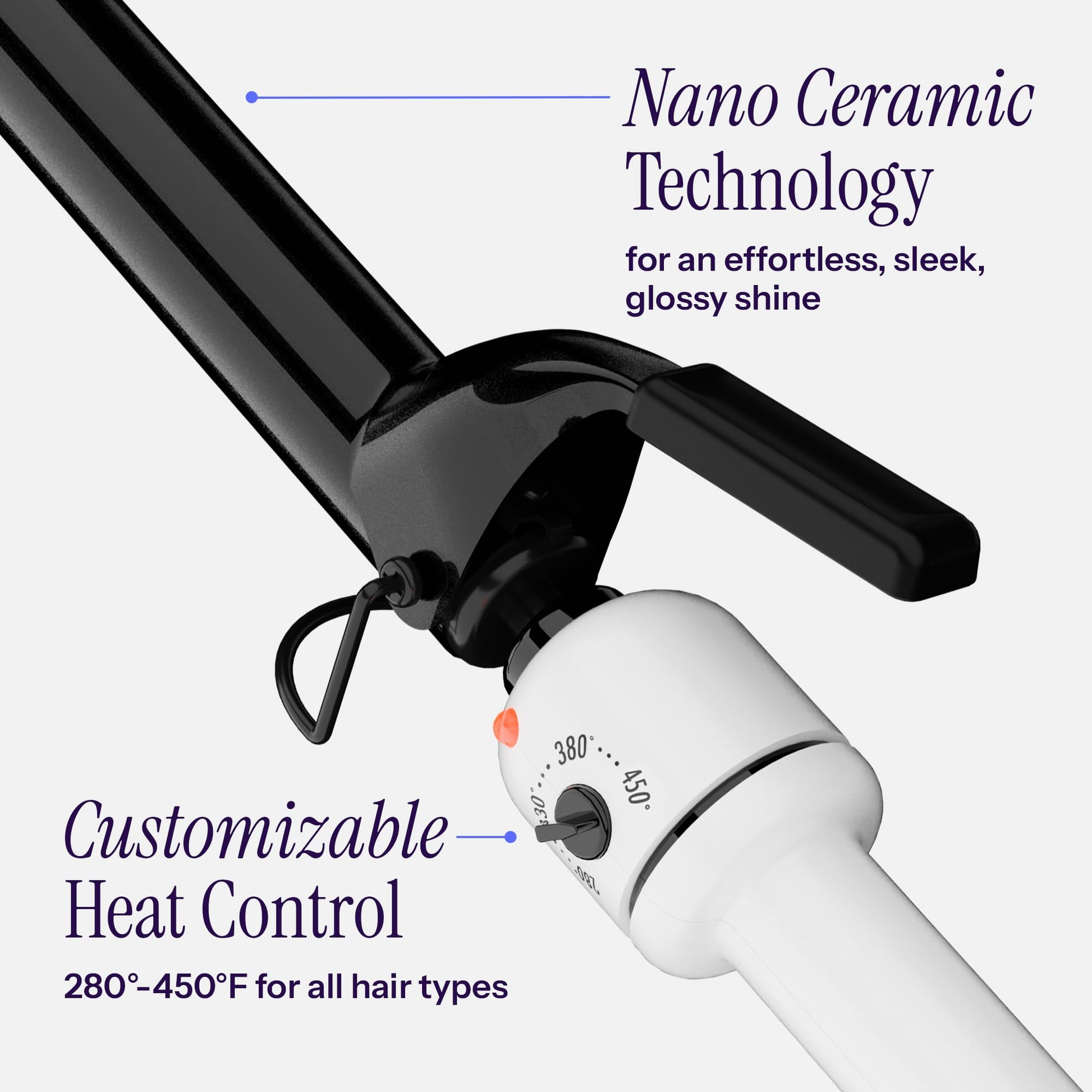 Hot Tools 1 inch professional hair wand showcasing the temperature adjustment dial and power switch.