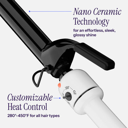 Hot Tools 1 inch professional hair wand showcasing the temperature adjustment dial and power switch.