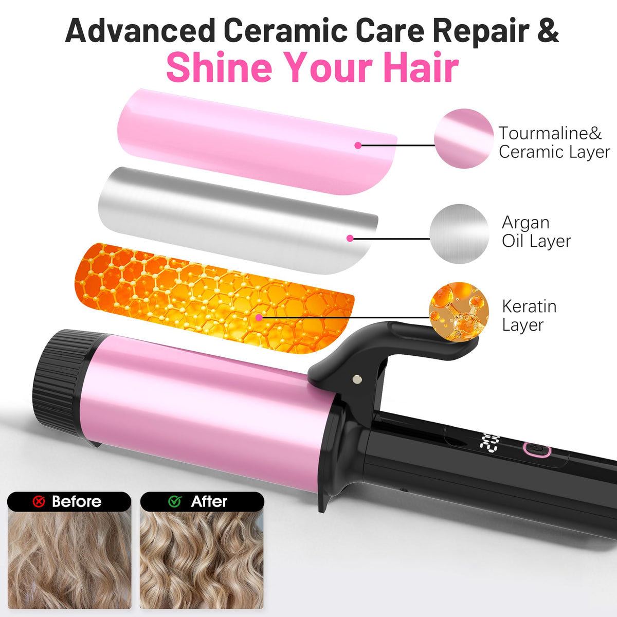 Casavok premium long hair wand showcasing the safety cool tip design feature.