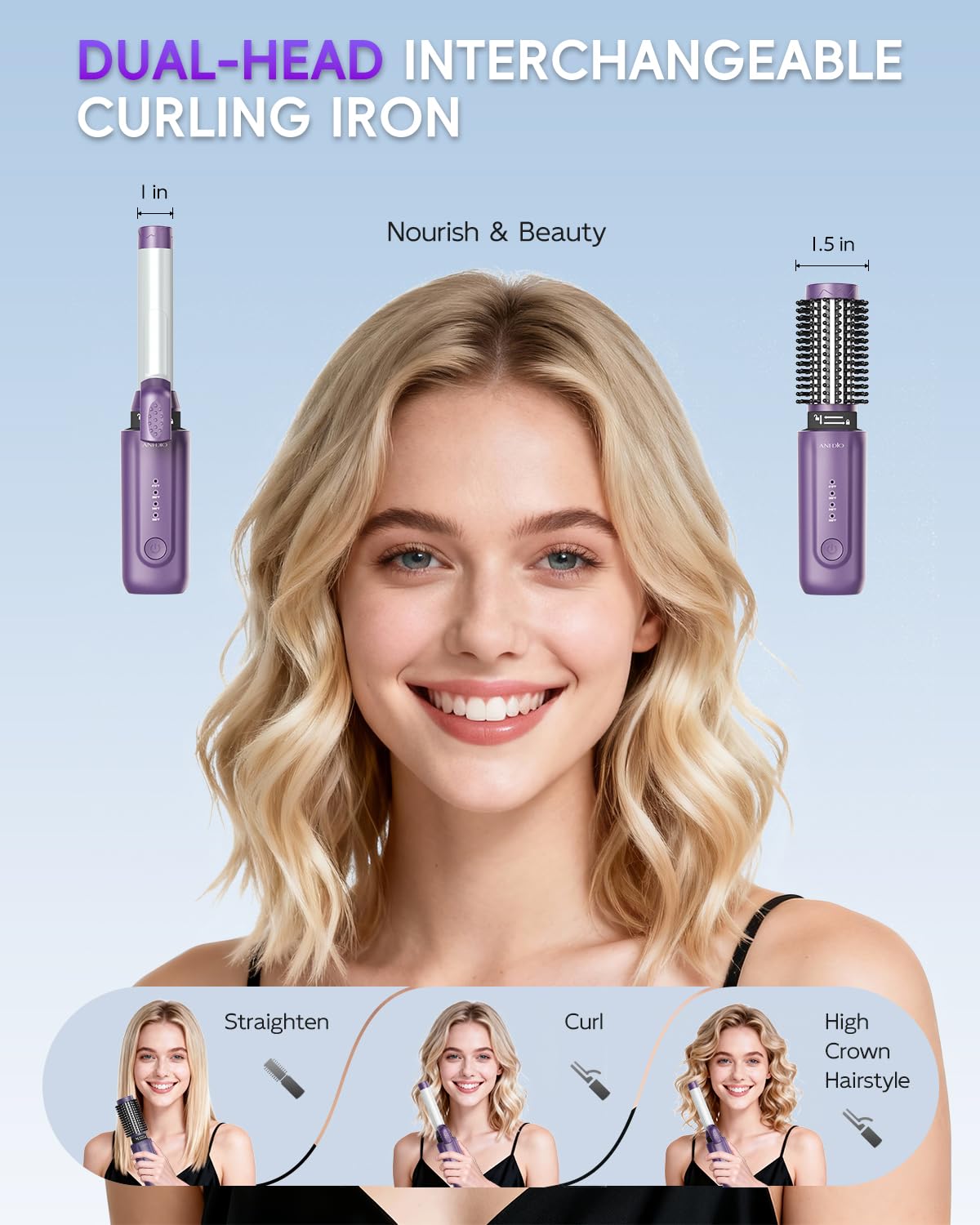 Ceramic hair care black technology brush demonstrating frizz reduction on wavy hair.